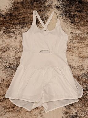 White Athletic One-Piece Romper – Built-In Shorts & Bra Cups